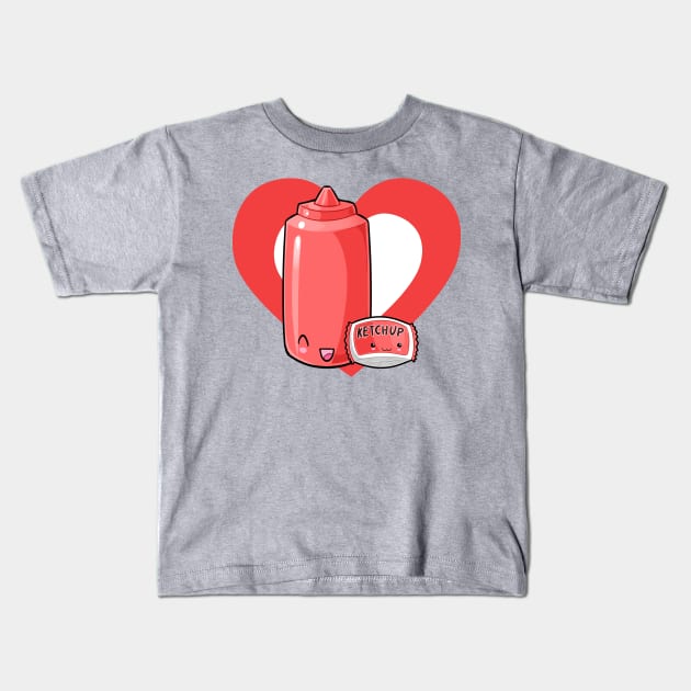 Cute Kawaii Ketchup Heart Kids T-Shirt by HeartsandFlags